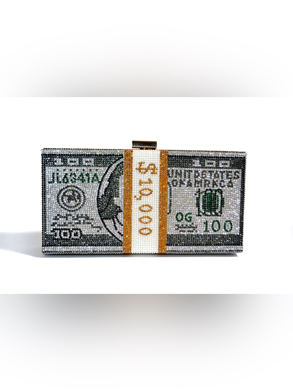 Crystal Money Bill Clutch Bag in Green and Gold